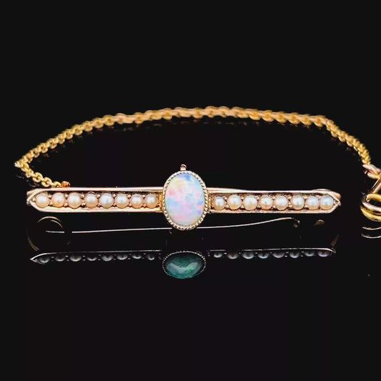 15K Yellow Gold Opal Pearl Brooch