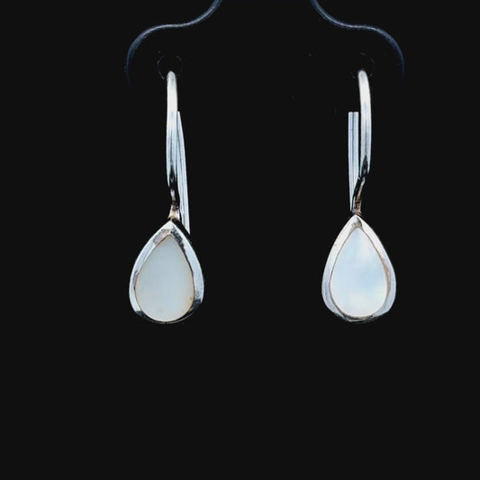 Silver Mother of Pearl Pear Drop Hook Earrings