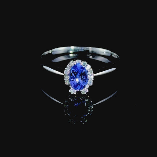 9K White Gold Tanzanite & Diamond Cluster Ring