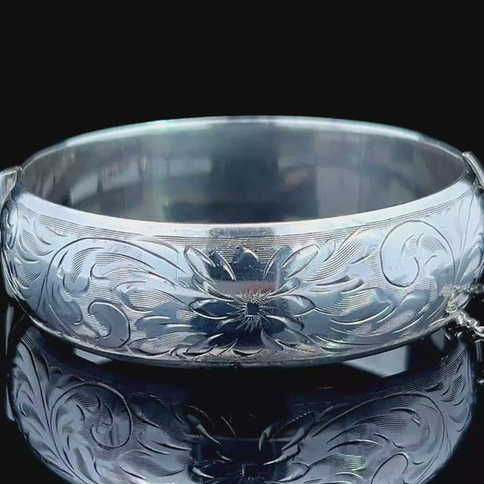 Silver 1/2 Engraved Bangle