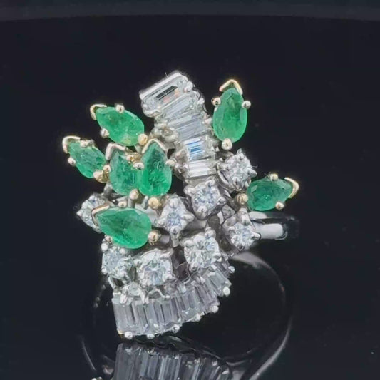 18K White Gold Diamond & Emerald Cluster APPX 0.8CTS EACH