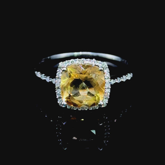 9K White Gold Citrine & Diamond Halo Ring