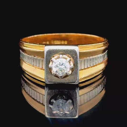 18K Mans Yellow Gold / White Gold Square Set Diamond Ring