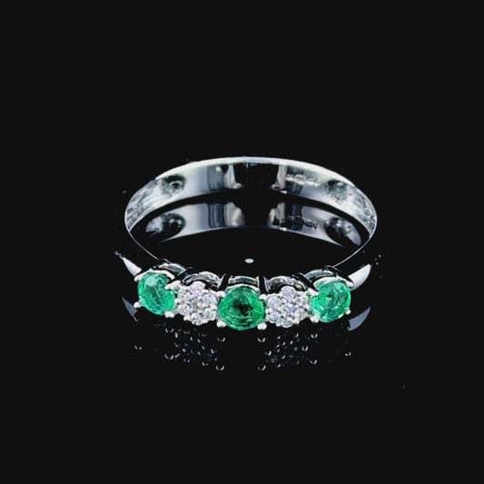 9K White Gold Diamond & Emerald 5 Stone Ring
