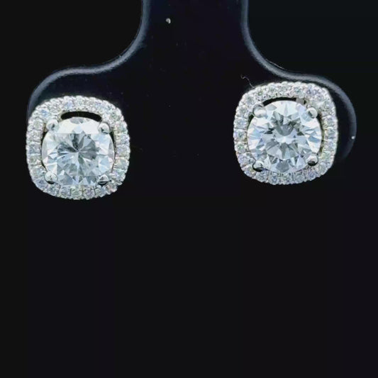 18K White Gold Diamond Halo Studs APPX C:1.0 CTS ,  TOTAL: 1.25 CTS