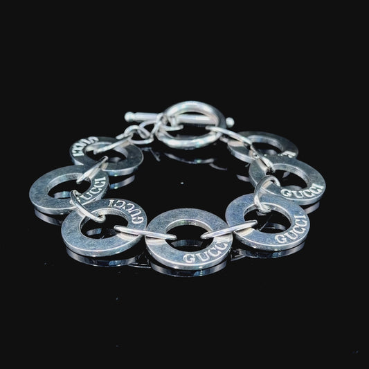 Silver Gucci Interlocking Circles Toggle Bracelet 71/2” Long