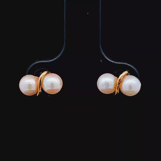 9K Yellow Gold Double Pearl Studs