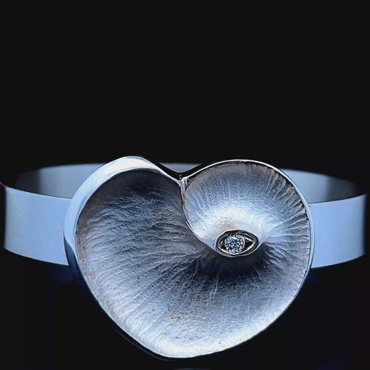 Finnish Silver And White Gemstone Heart Bangle