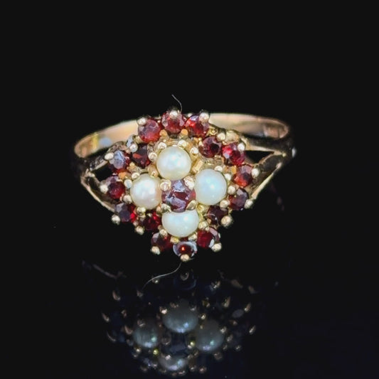 9k Yellow Gold Garnet & Pearl Ring