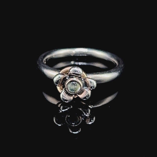 Silver Pandora Flower Ring with Blue Topaz & 14K Yellow Gold
