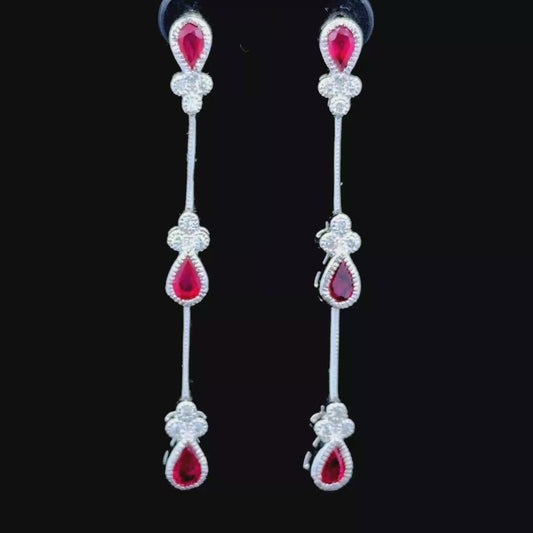18K White Gold Pear Ruby & Diamond Drop Earrings