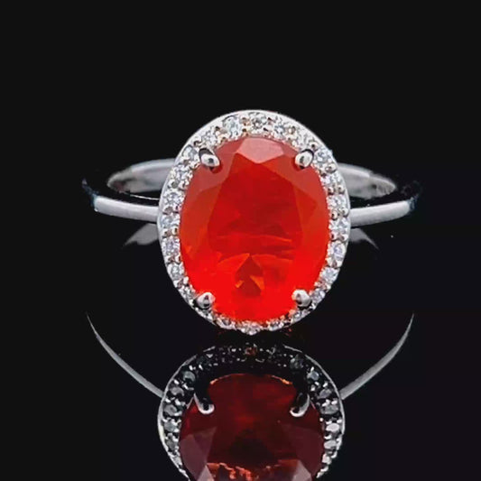 Platinum Fire Opal & Diamond Dress Ring
