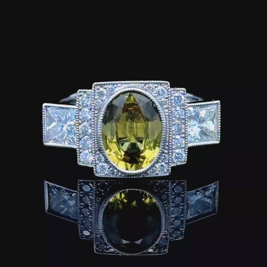 Platinum Diamond & yellow Sapphire Dress Ring APPX D:1.04 CTS