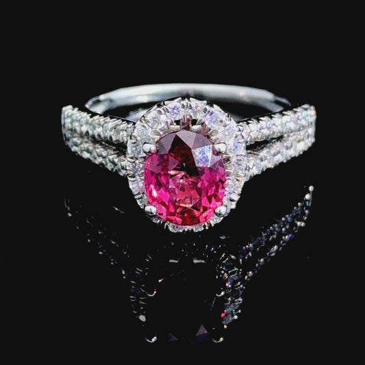 Stunning Platinum Padparadscha Sapphire & Diamond Halo Ring 1.70 CTS with Valuation Report