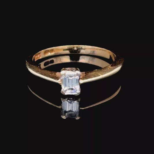 9K Yellow Gold Emerald Cut Diamond Ring APPX 0.25 CTS