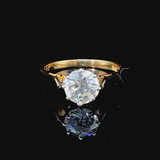 18K Yellow Gold Old Cut Diamond Solitaire Ring with Platinum Mount APPX 1.53 CTS