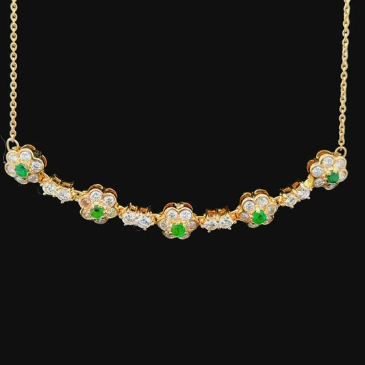 18k Yellow Gold Diamond & Emerald Necklace Appx 1.8cts Diamonds 0.5 cts Emeralds