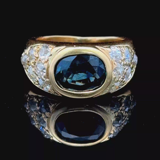18K Yellow Gold Sapphire & Diamond Ring