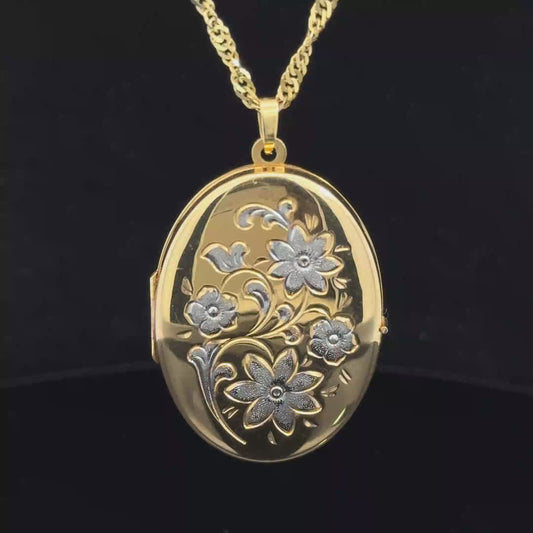 9K Yellow Gold Floral Locket & Chain