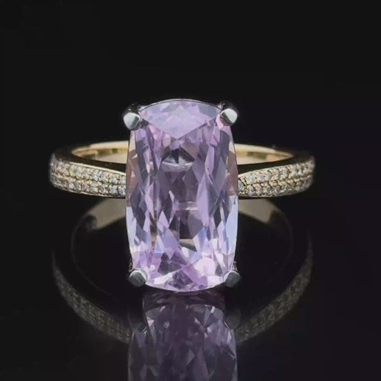 18K Yellow Gold Kunzite & Diamond Ring