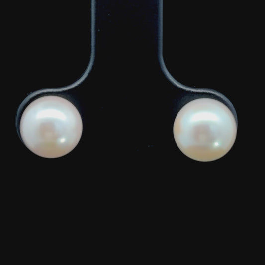 Sweet 9k Yellow Gold White Pearl Earrings Appx 4mm