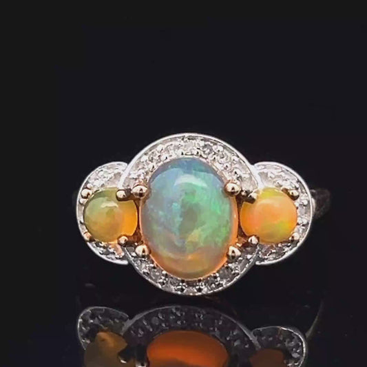 9K Yellow Gold Opal Trilogy Ring