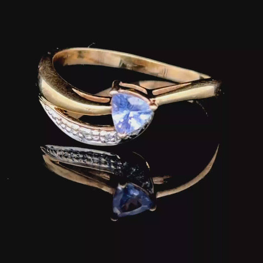 9K Yellow Gold Tanzanite & Diamond Crossover Ring