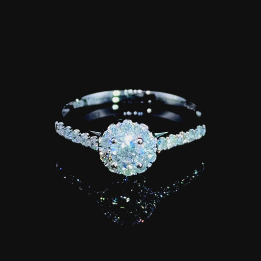 18K White Gold Diamond Halo Ring with Diamonds to Shoulders 0.5 CTS