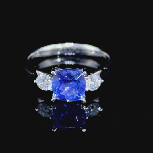 18k White Gold Tanzanite & Diamond Trilogy Ring