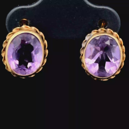 18K Yellow Gold Oval Amethyst Studs