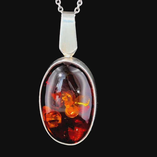 Silver & Amber Oval Pendant (Pendant Only)