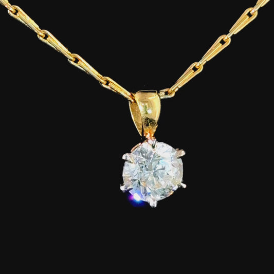 18K Yellow Gold Diamond Pendant & Chain APPX 1.35 CTS G SI 3