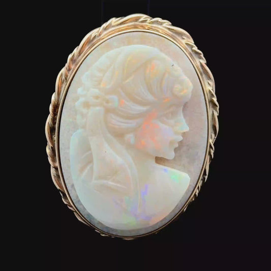 9K Yellow Gold Opal Cameo Brooch