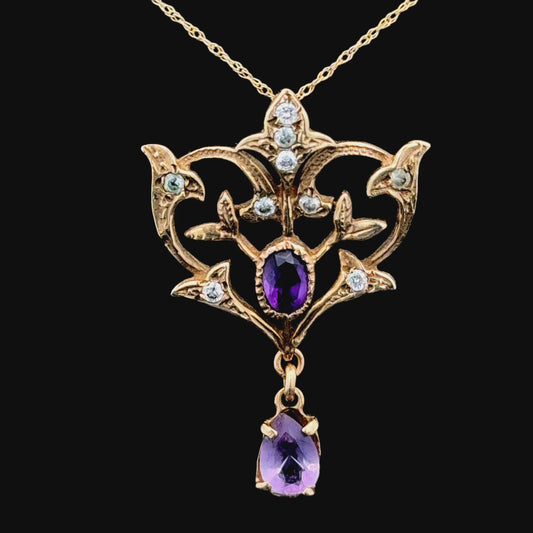 9K Yellow Gold Amethyst Pendant & Chain The Ronald Charles Collection