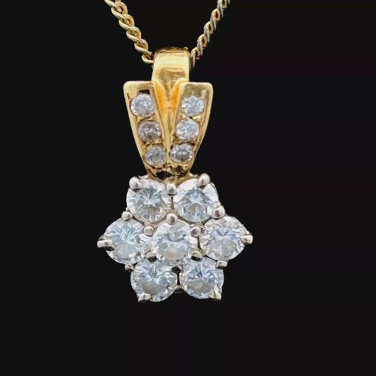 18K Yellow Gold Diamond Daisy Pendant APPX 1.2 CTS