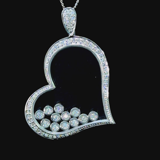 18k White Gold Floating Diamond Heart Pendant Appx 0.5 Cts G-H Colour Vs-Si