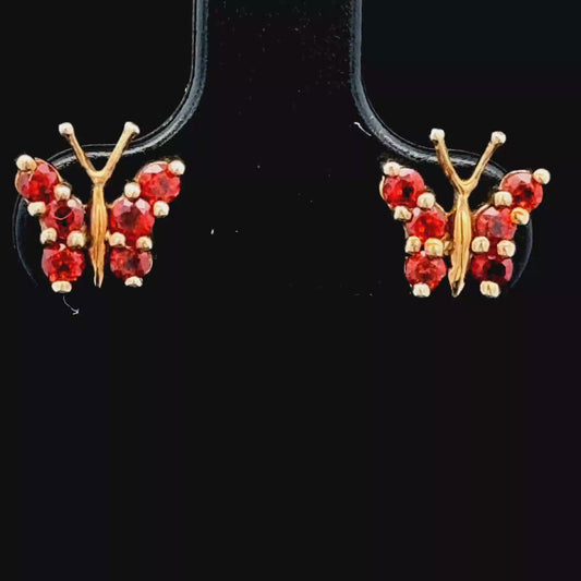 9K Yellow Gold Garnet Butterfly Studs