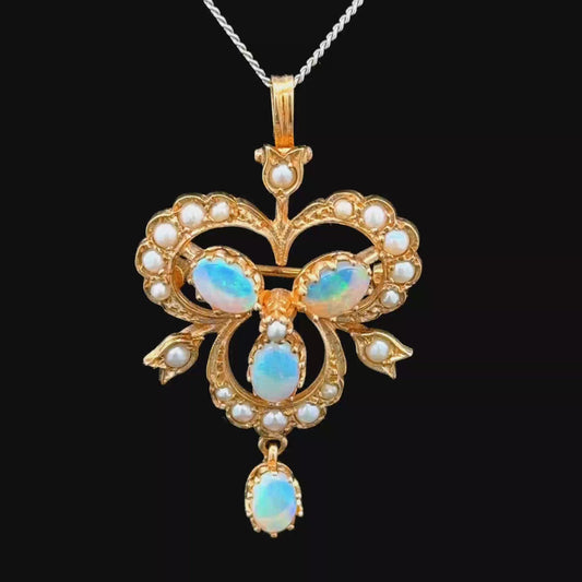 9K Yellow Gold Opal & Pearl Pendant