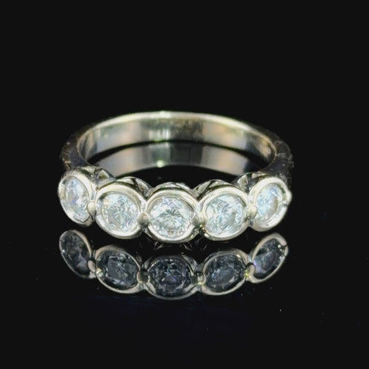 A Charming 18k White Gold 5 Stone Diamond Ring Appx 1.0 Cts Part Of The Ronald Charles Collection