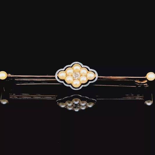 15K Yellow Gold Pearl / Diamond Brooch
