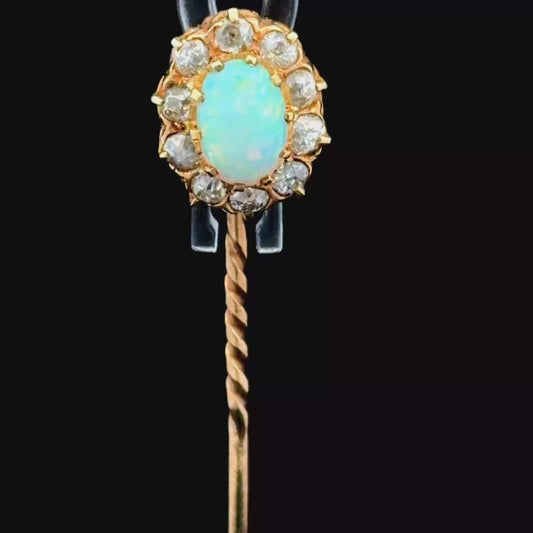 18K Yellow Gold Opal & Diamond Tie / Scarf Pin