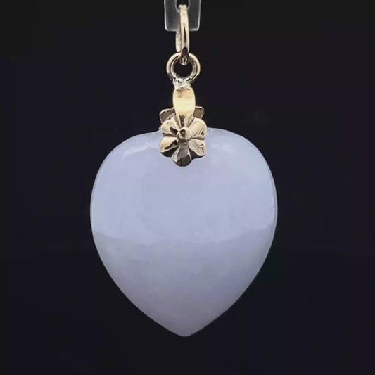 14K Yellow Gold White Jade Heart Pendant