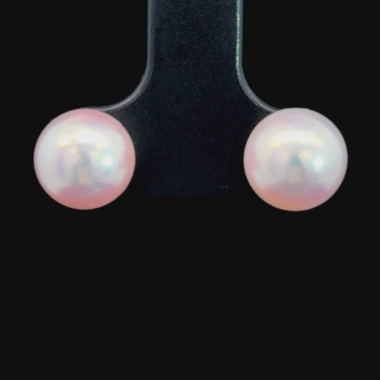 Wonderful 14k White Gold Pink Pearl Stud Earrings