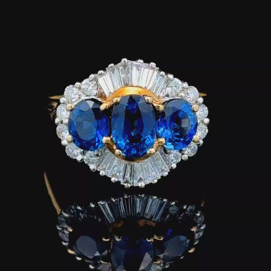 18K Yellow Gold Diamond & Sapphire Ring APPX S:3.0 CTS , D:1.0 CTS