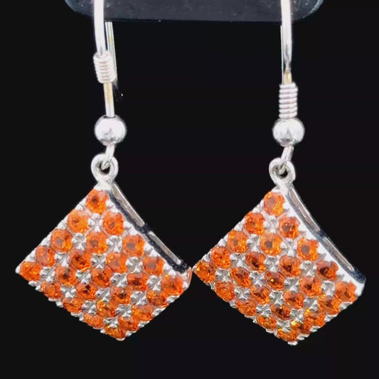 9K White Gold Mandarin Garnet Square Drop Earrings
