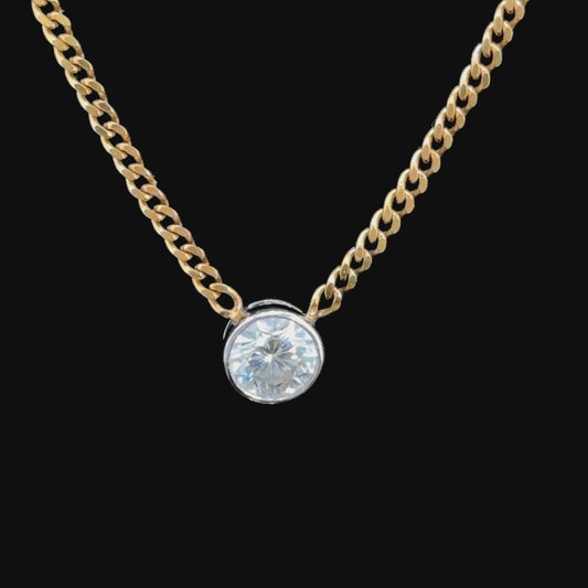 18k Yellow Gold Bezel Set Diamond Pendant 0.55 Cts 17 Inches Long