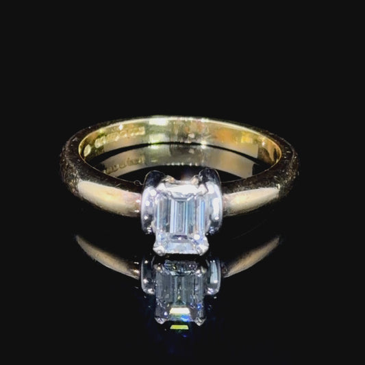 Very Pretty 18k Yellow Gold Emerald Cut Diamond Solitaire Ring Appx 0.6 Cts