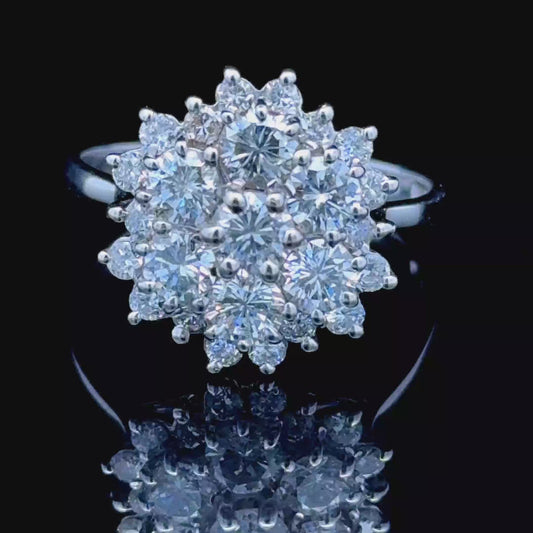 18K White Gold Diamond Daisy Cluster Ring 2.5 CTS