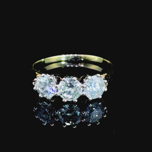 18K Yellow Gold & White Gold Diamond Trilogy Ring APPX 1.8 CTS
