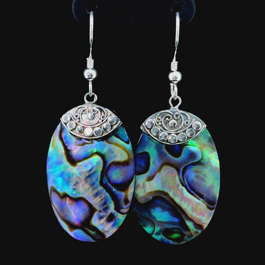 Silver 925 Oval Abalone Shell Hook Earrings
